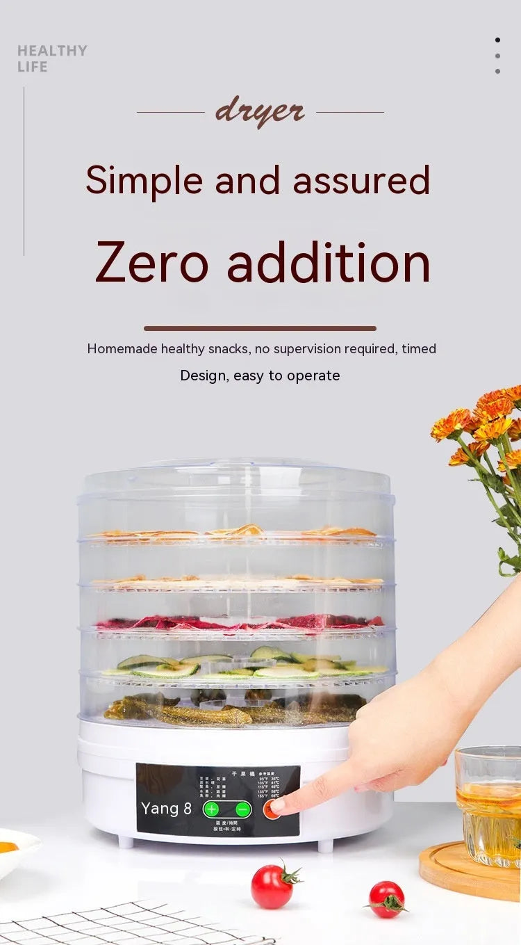 Household food dehydrator with multiple shelf layers and international plug compatibility options