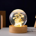 3D dandelion flower inside a 60mm clear crystal ball night light on a beech wood stand
