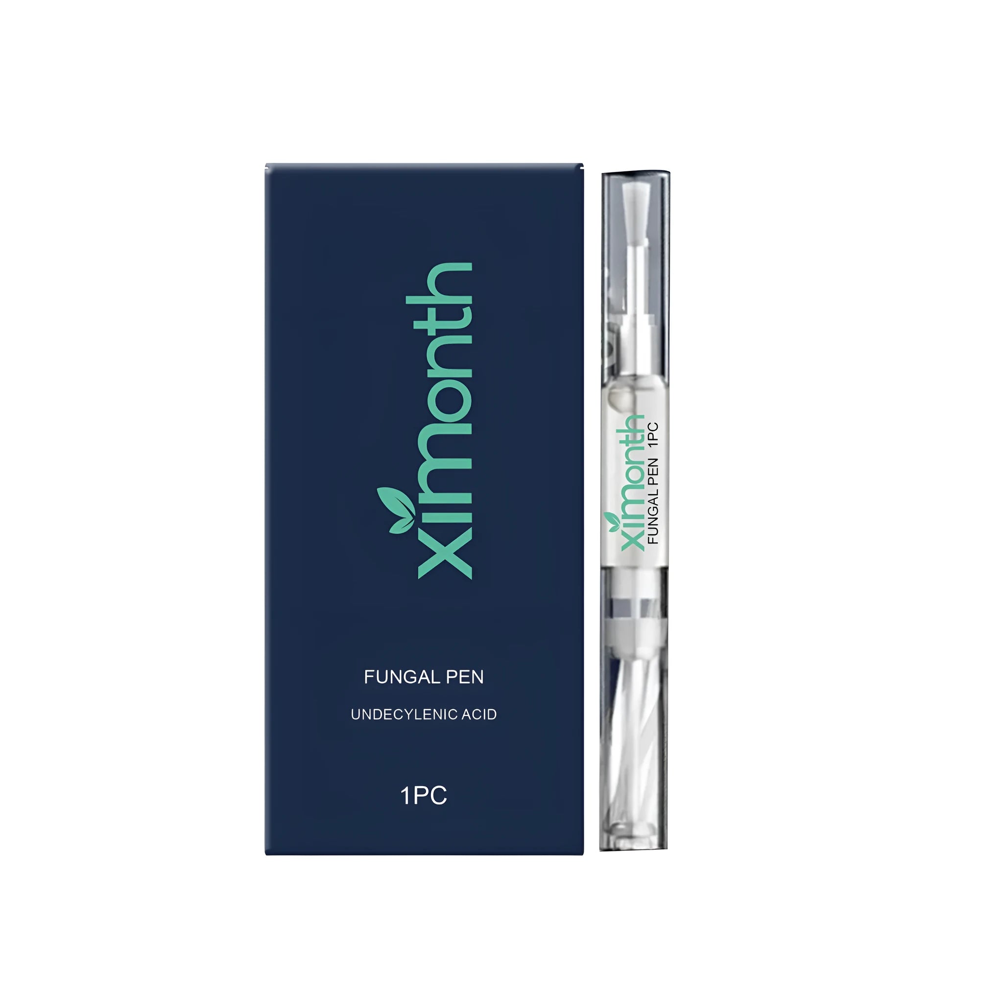 White antibacterial nail repair pen with a clear ingredient label showing tea tree oil and undecylenic acid.
