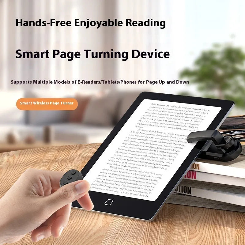 Smart wireless page turner remote control with clicker attachment for Kindle and tablet reading