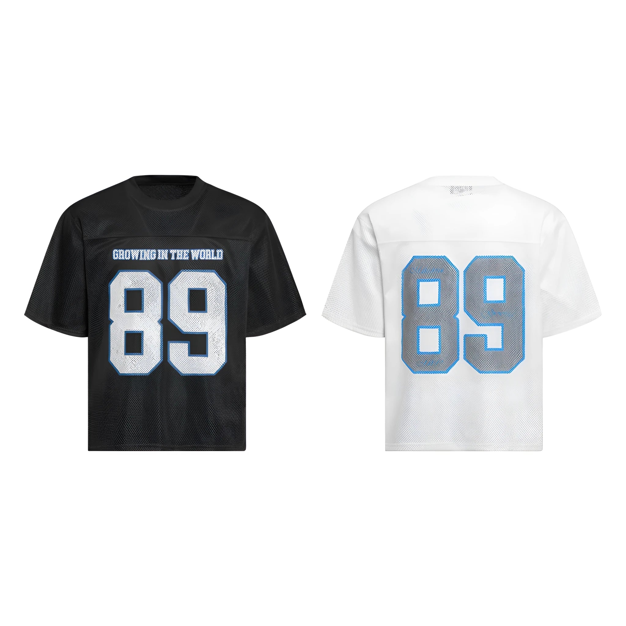 Men's black and white loose-fitting casual t-shirt with alphanumeric printing