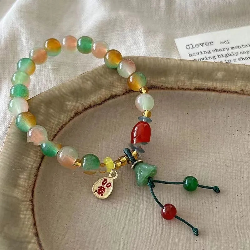 Lotus Ruyi bracelet with mixed materials and handmade construction