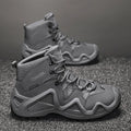 Men's high-top canvas tactical desert boots with rubber sole in black, grey, or khaki.