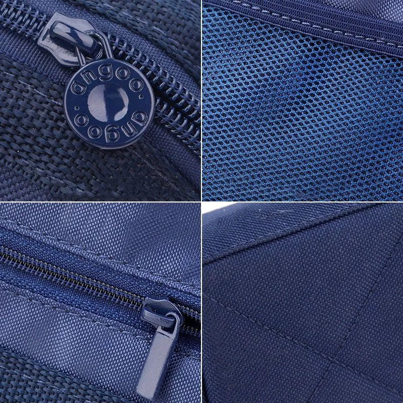 Large Oxford cloth pencil case with double zipper closure in dark blue, black, or yellow colour options.