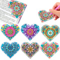 Handmade PU leather bookmark set with stick-on crystals and flower cornerite design, six pieces.