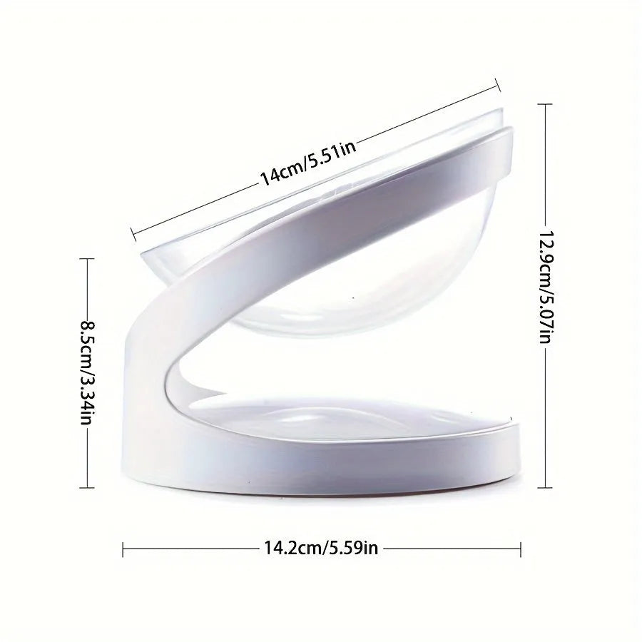 White elevated cat food bowl with ergonomic tilt design for neck protection