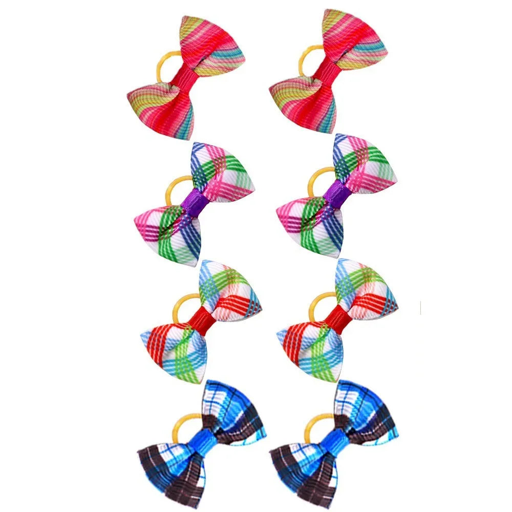 Cloth pet head plaid bow accessory in British style, single head flower with random colour.