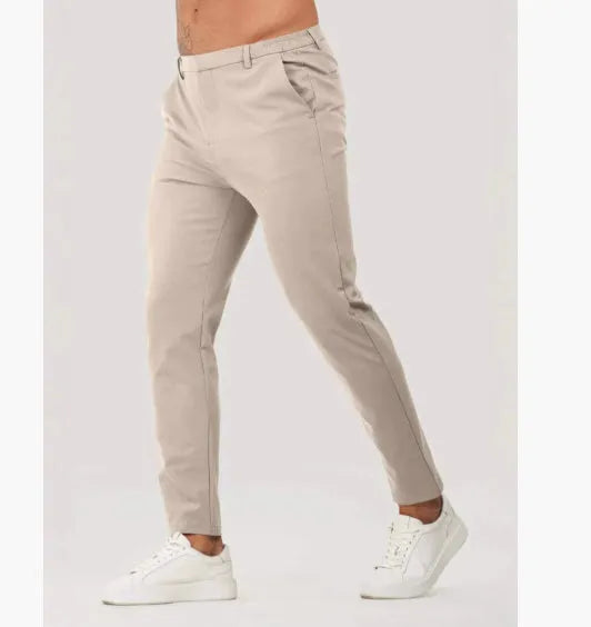 Men's solid colour casual suit trousers in black, business all-match polyester blend design