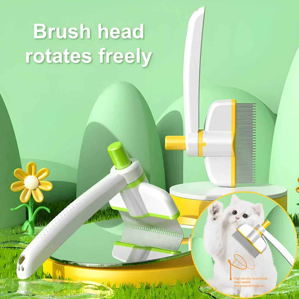Plastic self-cleaning cat comb with floating teeth for removing loose hair from long-haired pets