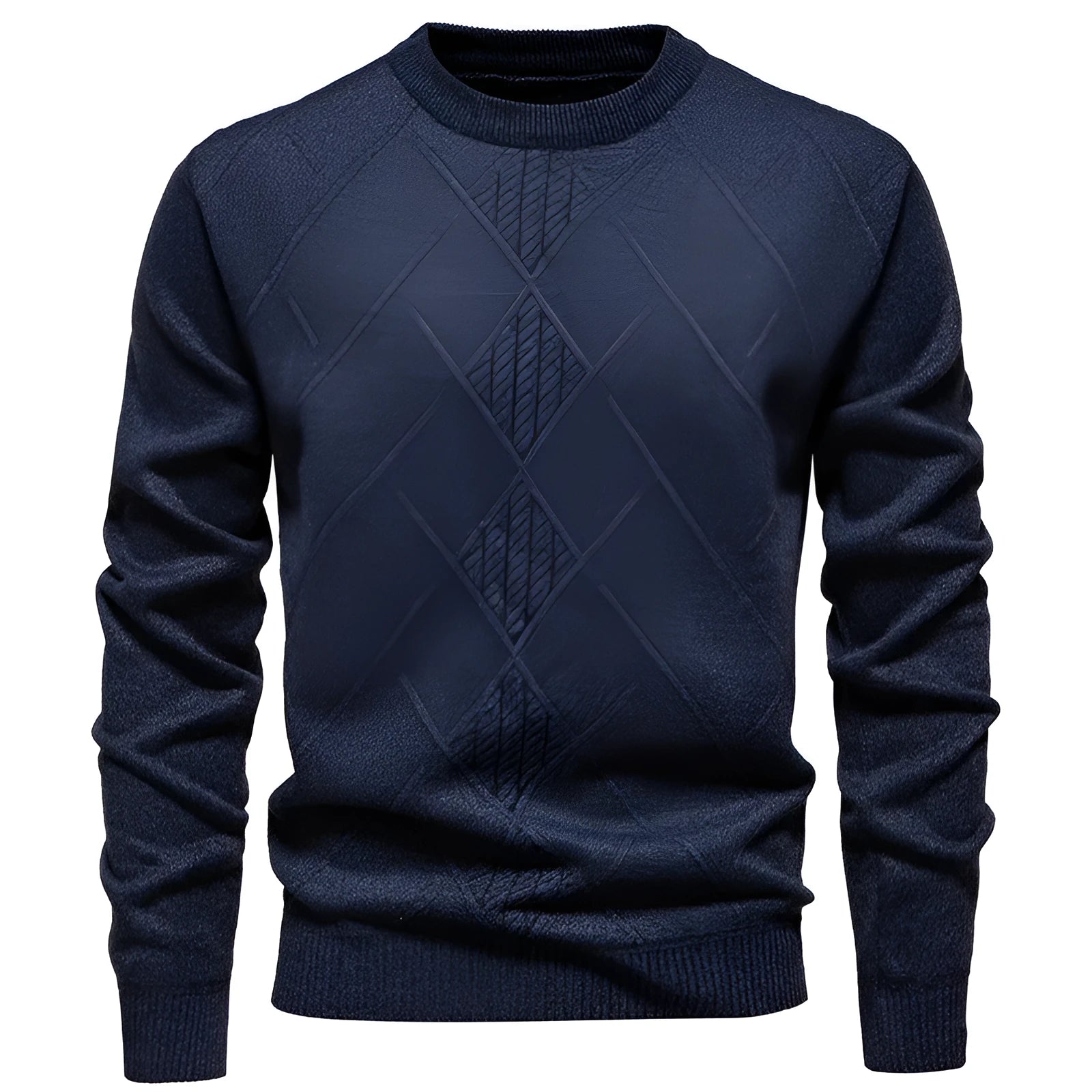 Fleece-lined thick round neck knitted undershirt for men in beige