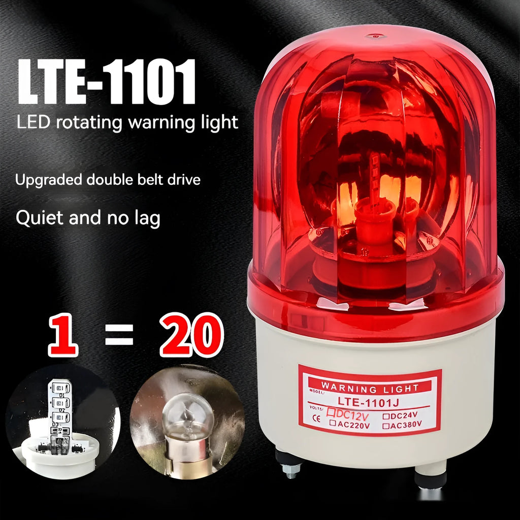 LTE-1101J industrial warning light with rotating red/yellow/green dome and sound alarm