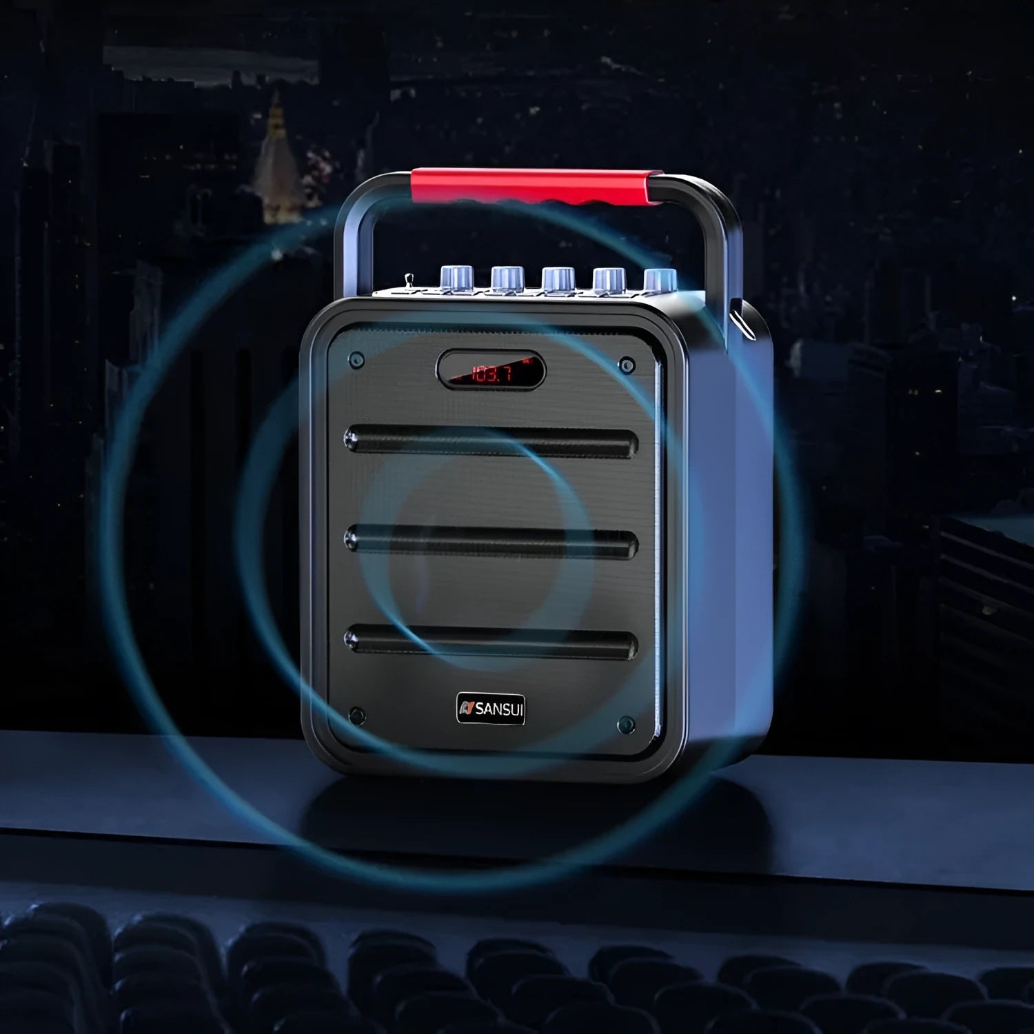 Square high-power portable subwoofer with lithium battery, 40W output, card insertion and recording features
