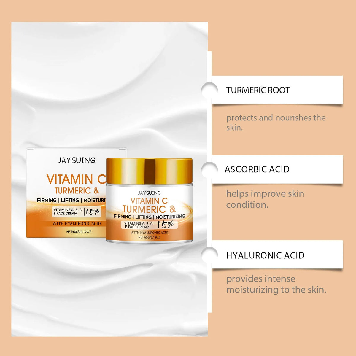 60g jar of Firming and Rejuvenation Lifting Neck Cream with vitamin C, retinol, and hyaluronic acid