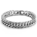 Polished titanium steel geometric bracelet for men, available in sizes 18CM to 22CM and 8MM or 10MM thickness.