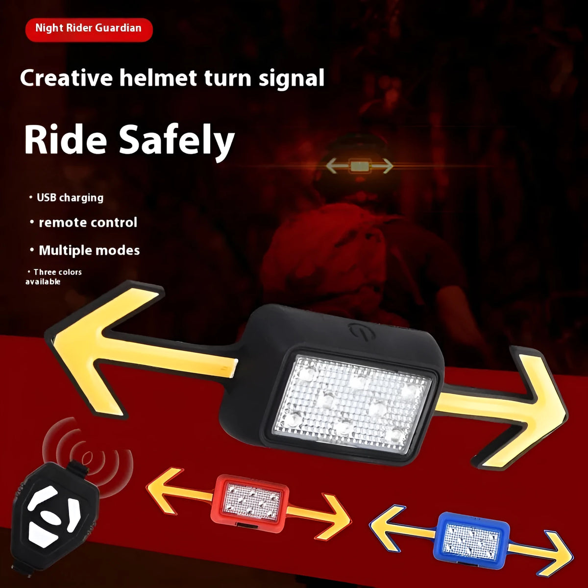 USB rechargeable bicycle helmet light in black with bracket mounted on a helmet