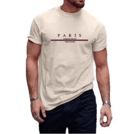 Men's loose fit heavy cotton short-sleeved t-shirt with a letter print in apricot colour