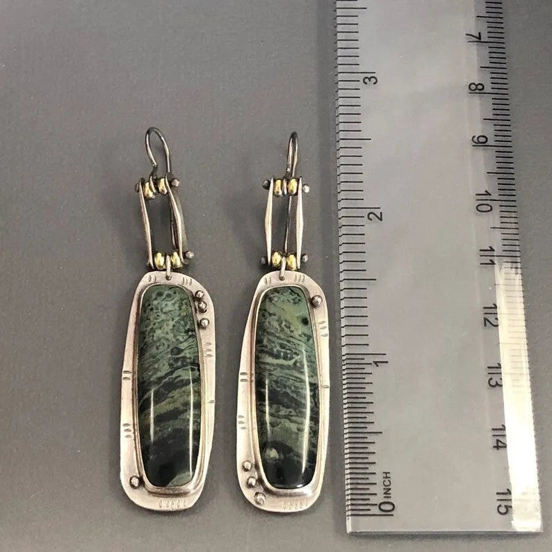 Geometric alloy drop earrings with two-colour marble pattern and post backs