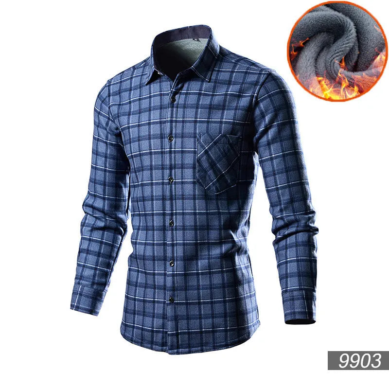 Men's loose fit fleece-lined cardigan shirt in a cotton blend fabric, shown in a solid colour.