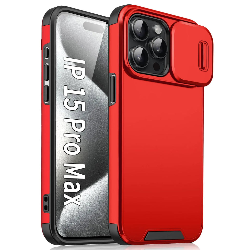 Frosted sliding window phone case for iPhone 14 in black, shockproof TPU PC design
