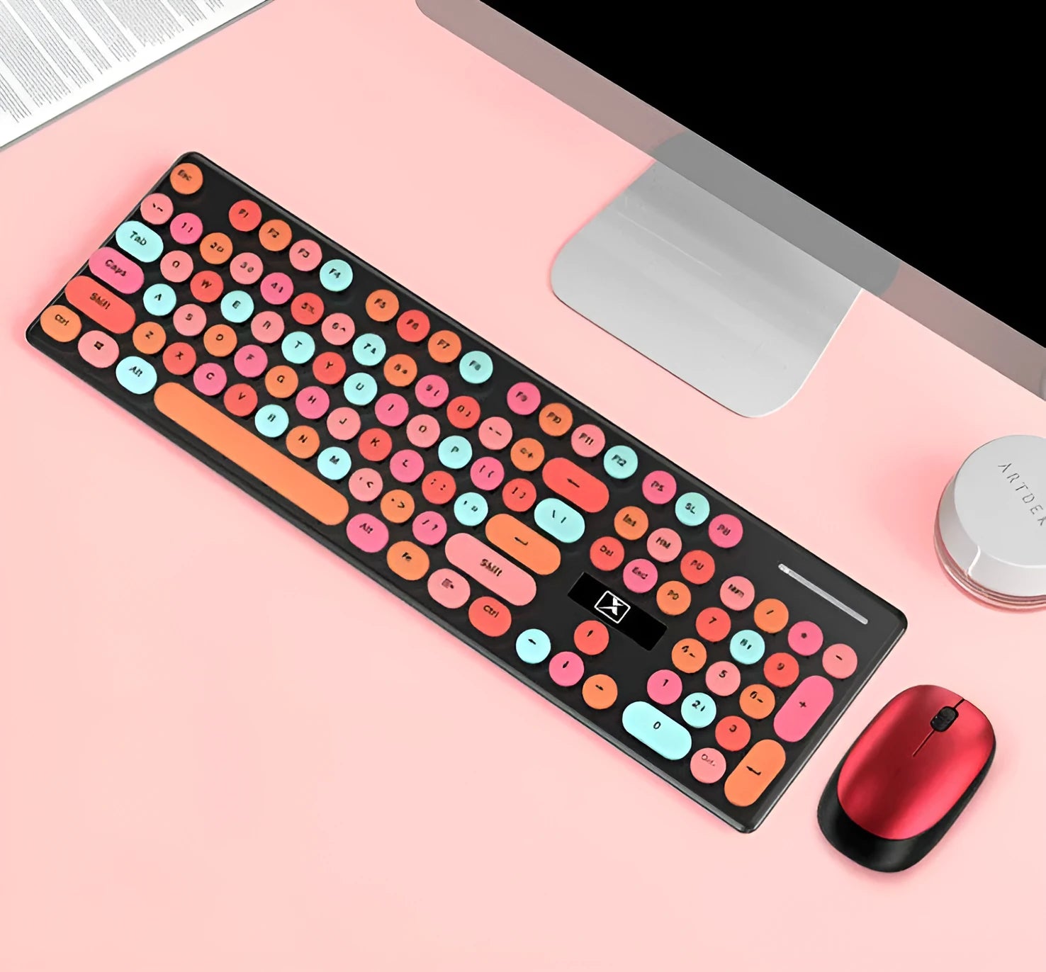 Wireless Vibrant Yellow keyboard and mouse set with backlit keys on a desk.