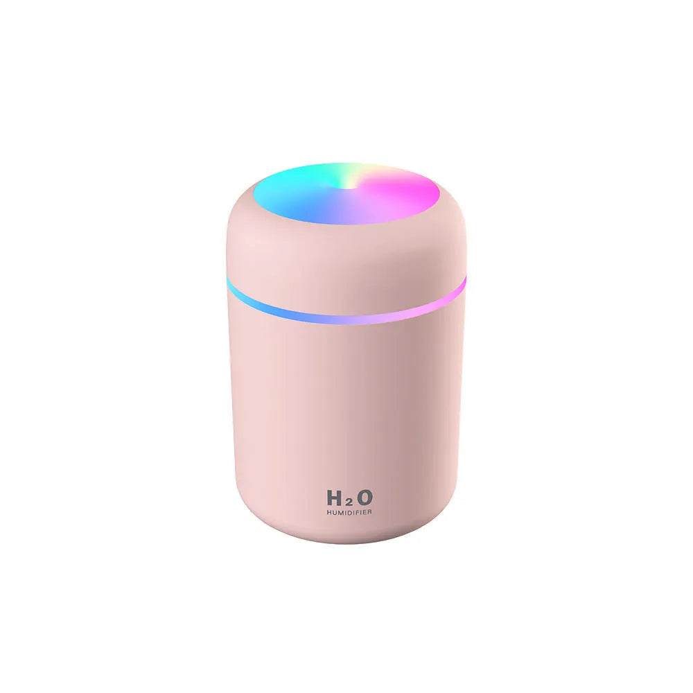 300ml mini cool mist humidifier with multicolor LED night light on a desk, black finish