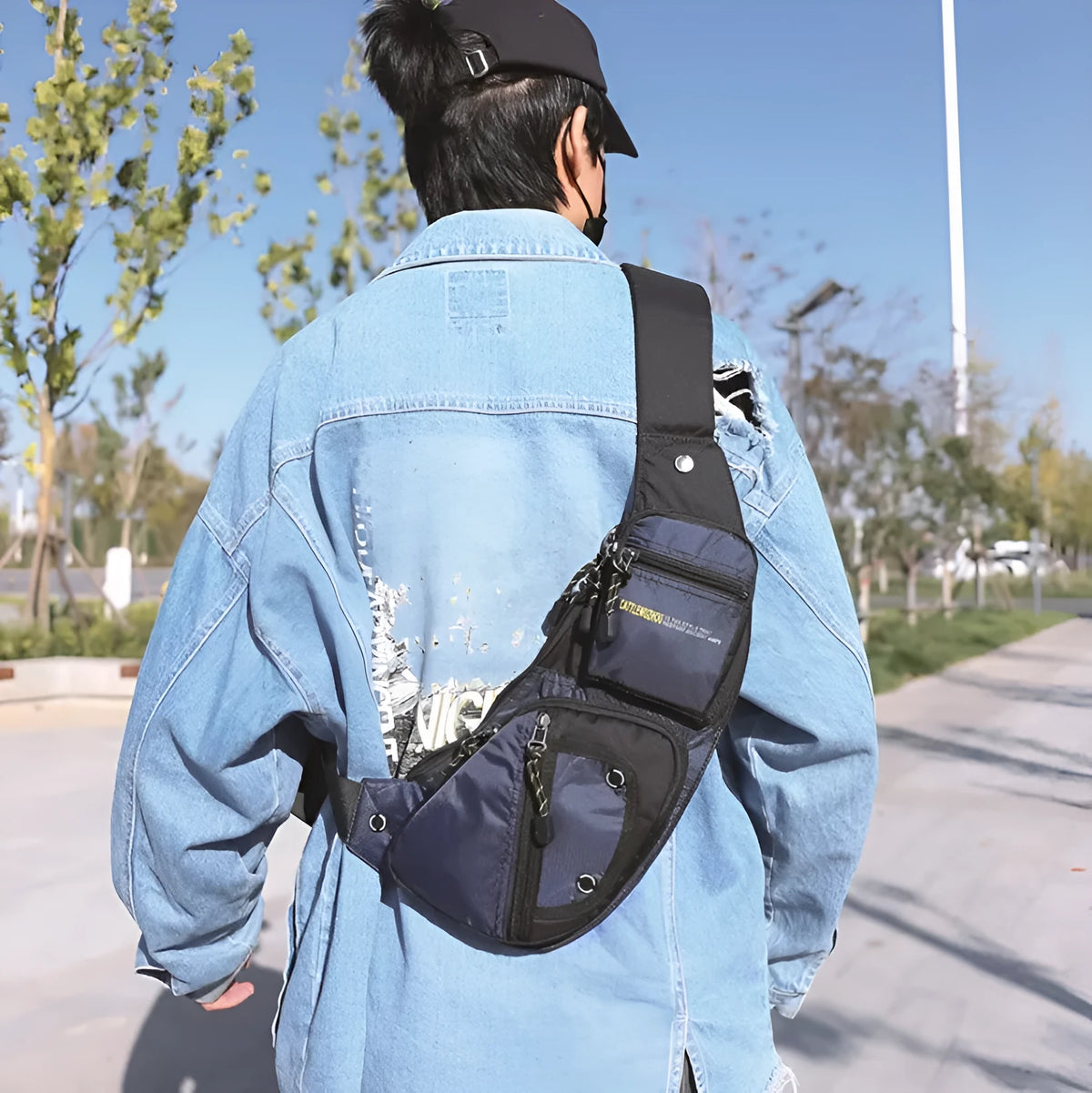 Men's nylon chest messenger shoulder bag in black, gray, army green, or blue with multi-functional shoulder strap