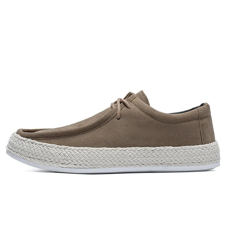 Men's handmade cloth low-top casual pumps in solid colour with round toe and flat heel