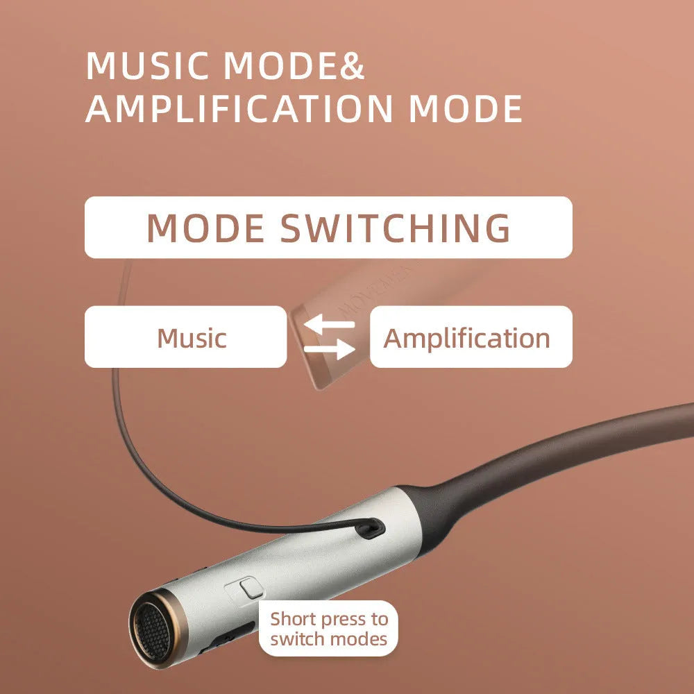 Simple neck hanging Bluetooth headphones in black ABS with earpieces