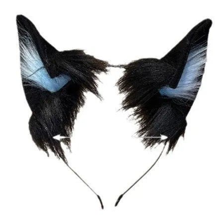 Handmade cat ears hair clasp in black and white cloth for women