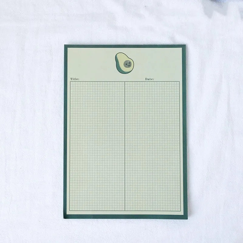 Cartoon avocado bear sticky note pad with 30 pages, shown in small and large size options.