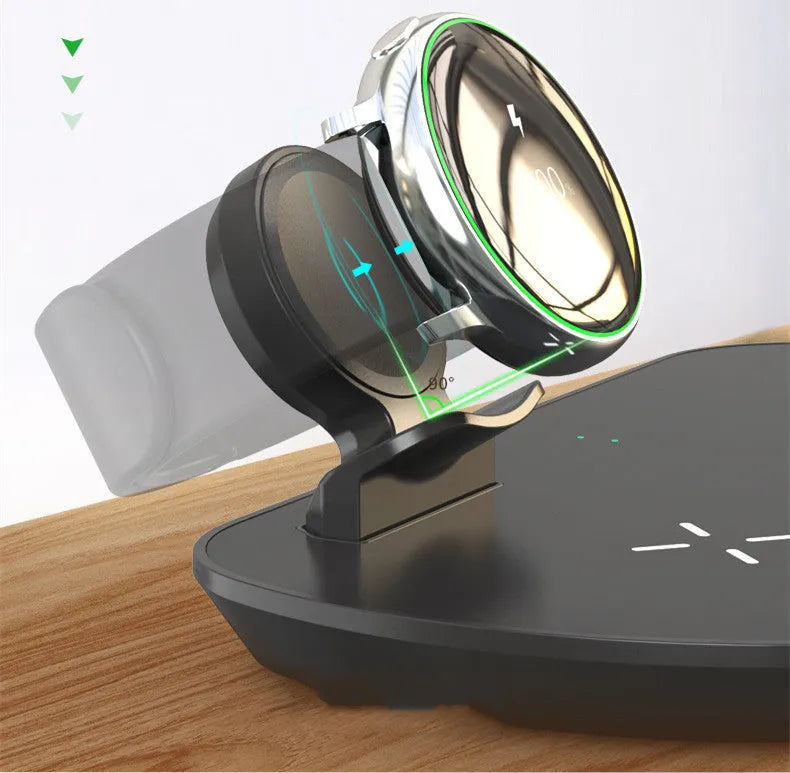 Black Hand three-in-one wireless charger, 185mm x 90mm x 13mm, detachable board and foldable watch arm.