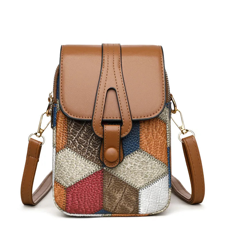 Urban Simplicity horizontal square PU leather crossbody pouch in irregular blue brown with single shoulder strap
