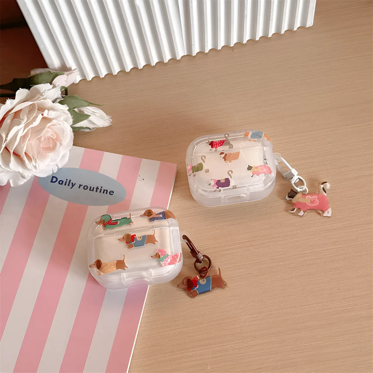 Gradient sausage dog TPU soft shell earphone protective case for AirPods with embossed cartoon design