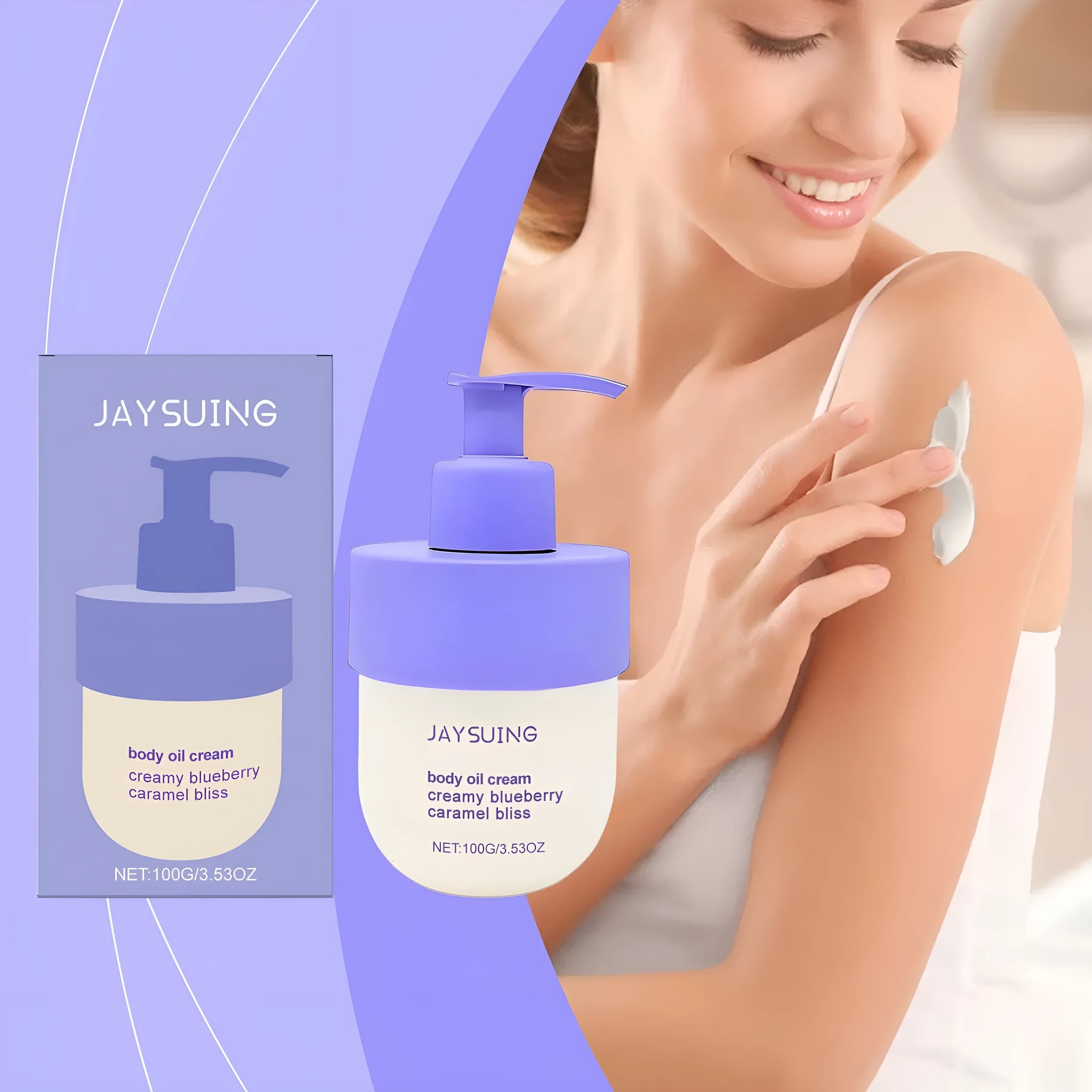 Blueberry Caramel Body Cream container showing 114g net content