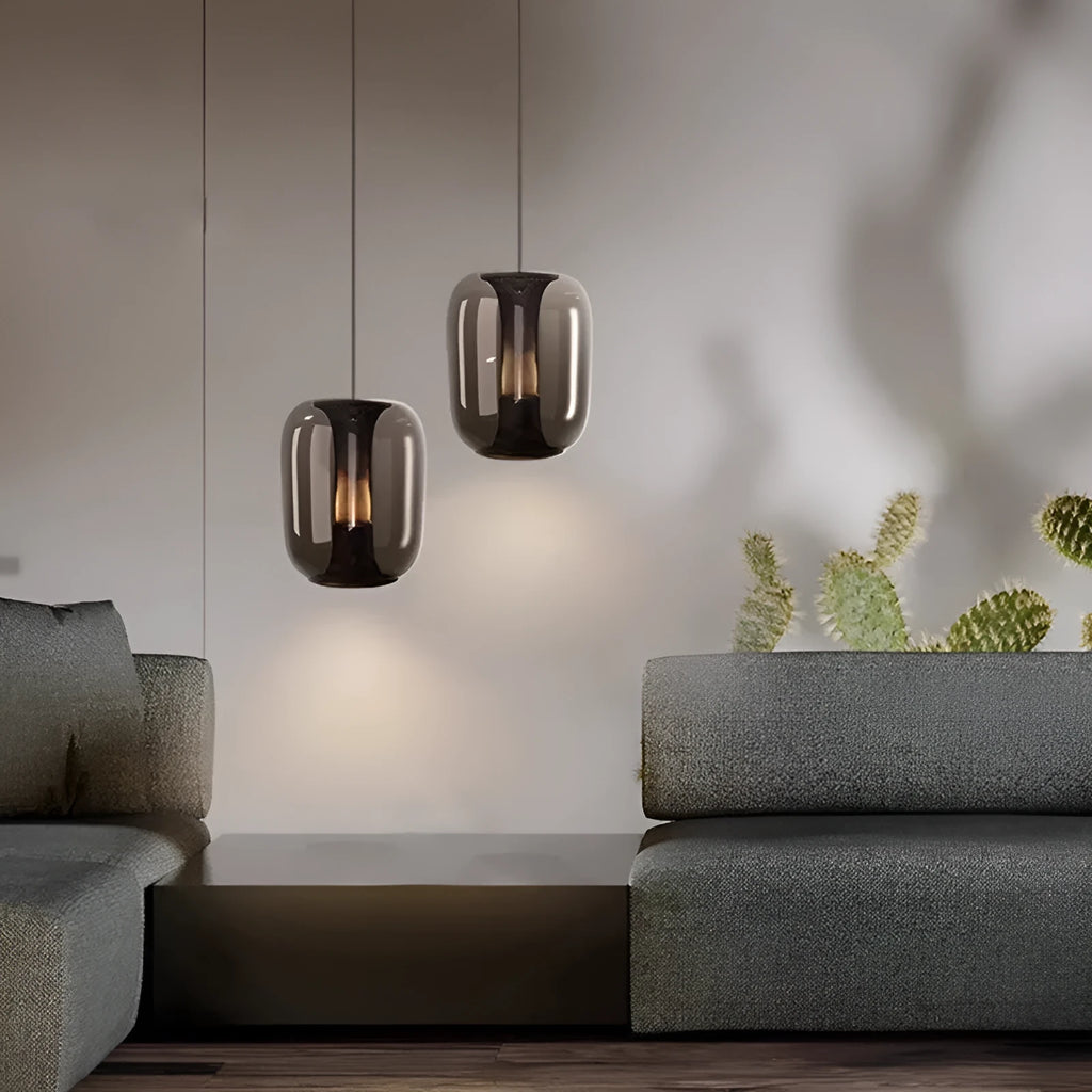 Minimalist glass chandelier in clear, cognac, or smoky grey colour, 16cm diameter.
