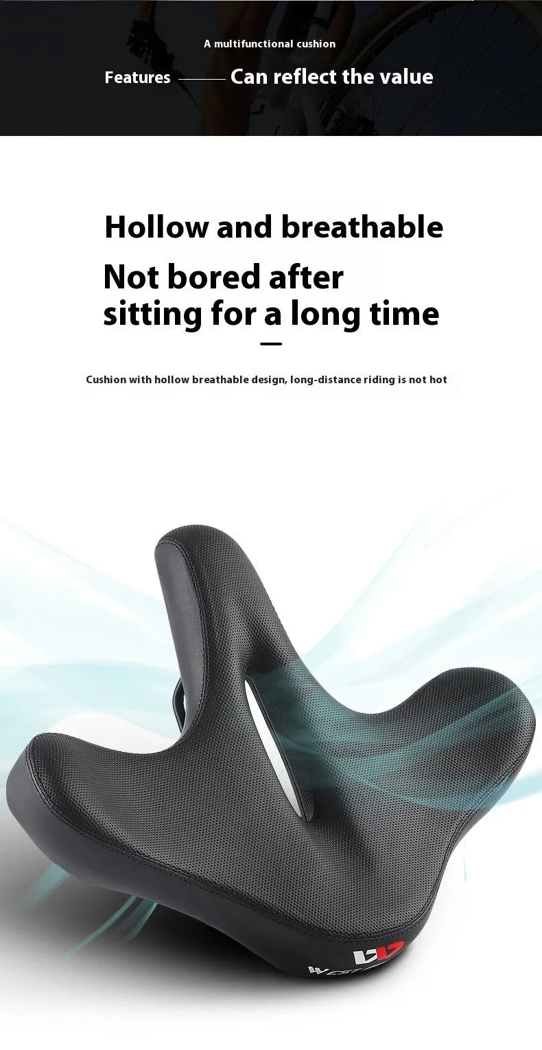 Black leather bicycle saddle cushion with polyurethane foam padding on a bike seat.