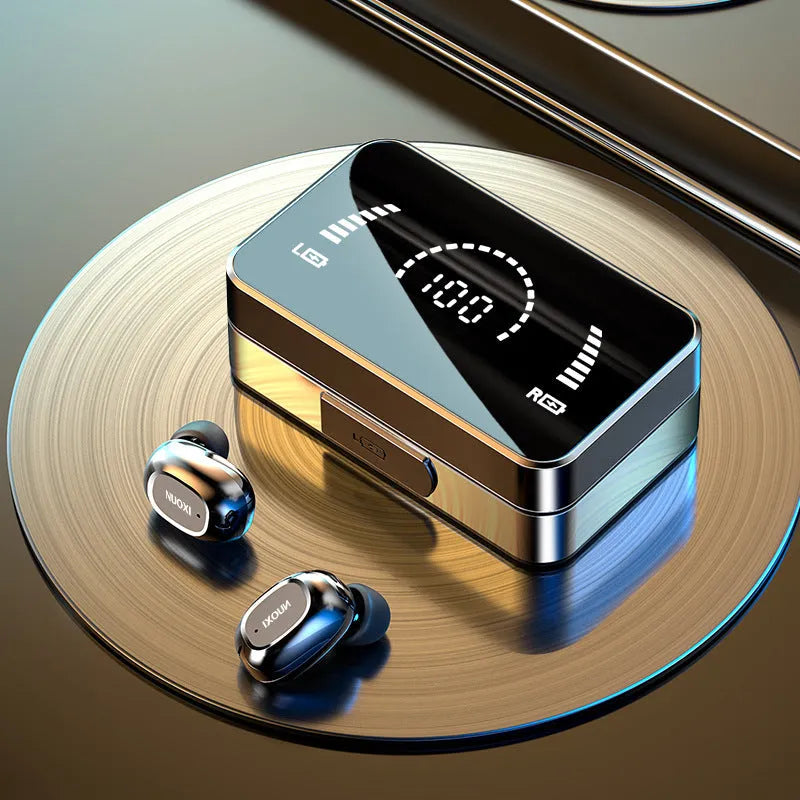 Mini in-ear Bluetooth headset in black or white with battery display, Bluetooth 5.0, 10m range and stereo earplug design