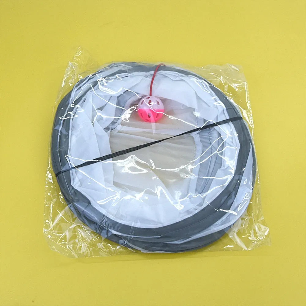White cat tunnel rolling dragon pet toy made from polyester, shown in White S pass configuration