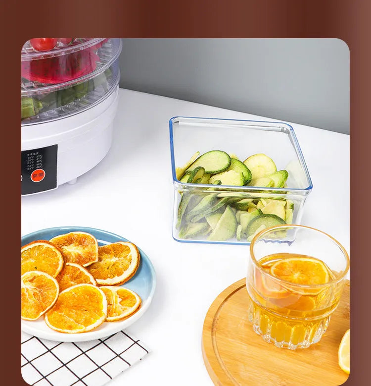 Household food dehydrator with multiple shelf layers and international plug compatibility options