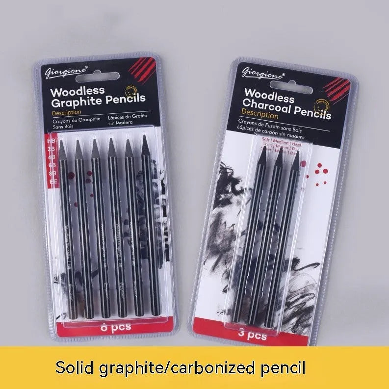Carbonized Pencil Suit set showing 6 graphite and 3 carbonized pencils on suction card packaging.