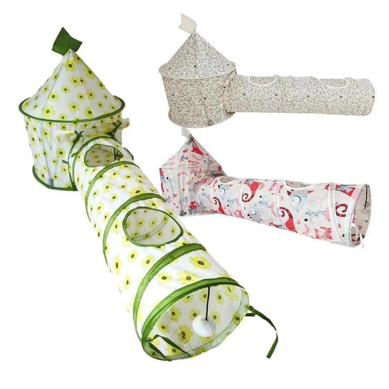 Foldable cat play tunnel with removable tubes and bunny tent in colour kitten design