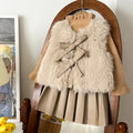 Girls autumn winter fur waistcoat leather skirt suit in solid colour Korean style