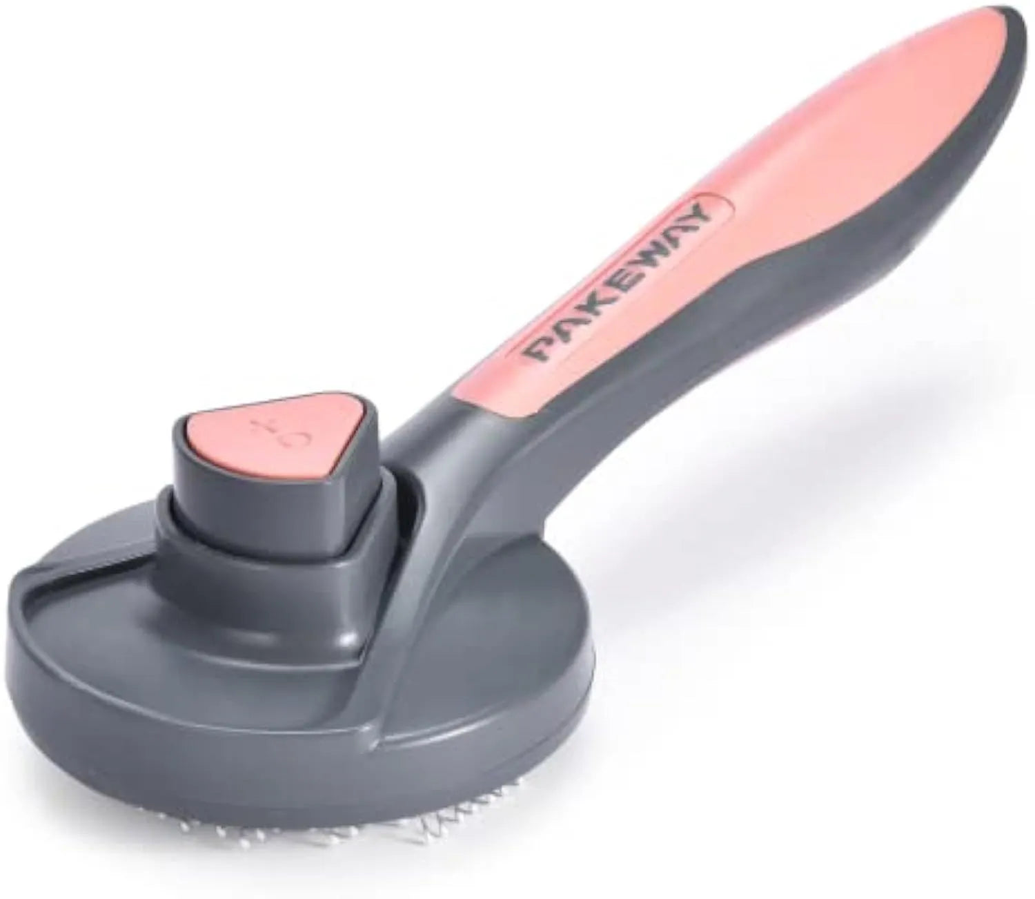Self cleaning pet slicker brush in grey, green or pink with one-click button and massage bristle tips