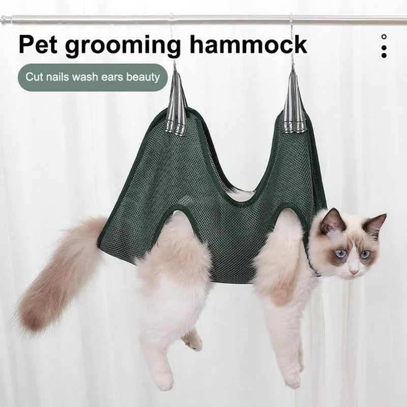 Pet grooming hammock for small medium dogs and cats with metal hooks, breathable cloth, in black colour