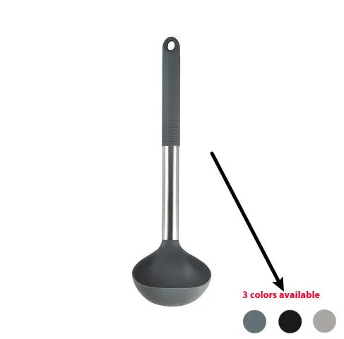 12-piece black silicone kitchen utensil set with tools stored in a rotating countertop storage bucket
