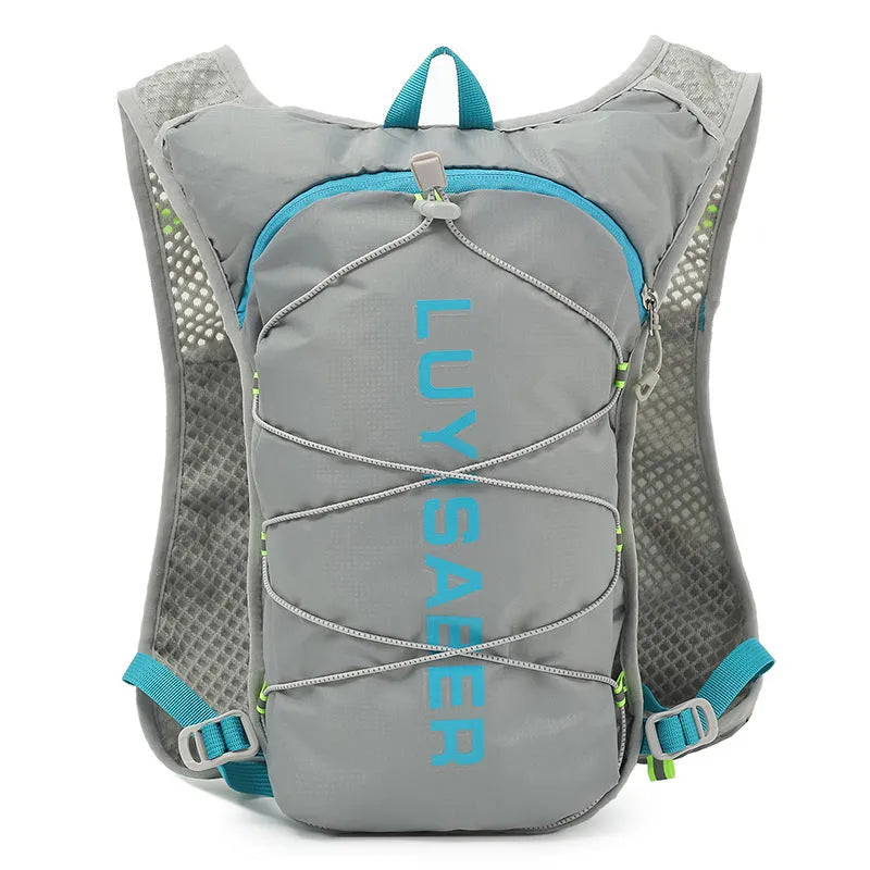 Multifunctional Nylon running backpack in a solid colour with reflective strips, shown in a side profile.