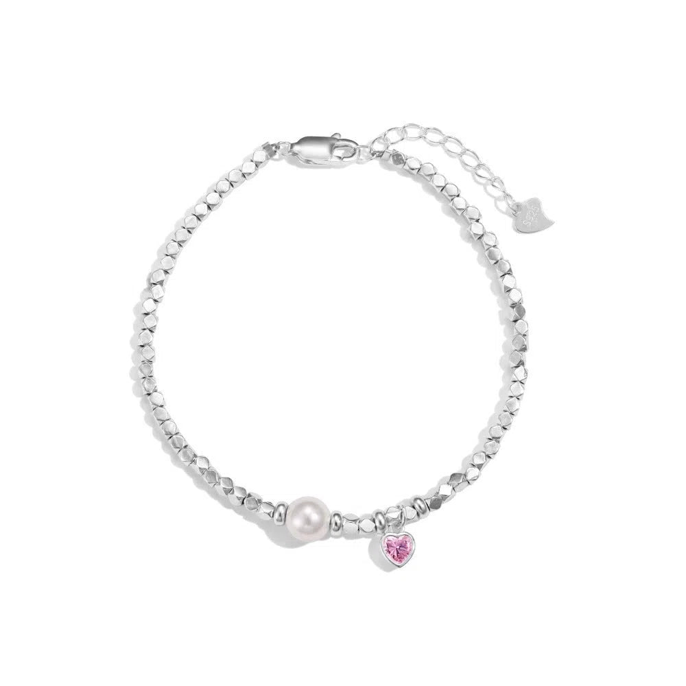 925 silver bracelet with heart-shaped zircon design, electroplated finish, for women