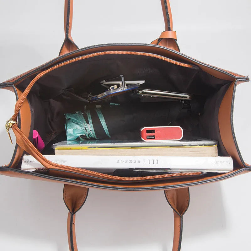 Women's three-piece PU leather shoulder bag set with crocodile pattern in four colour options