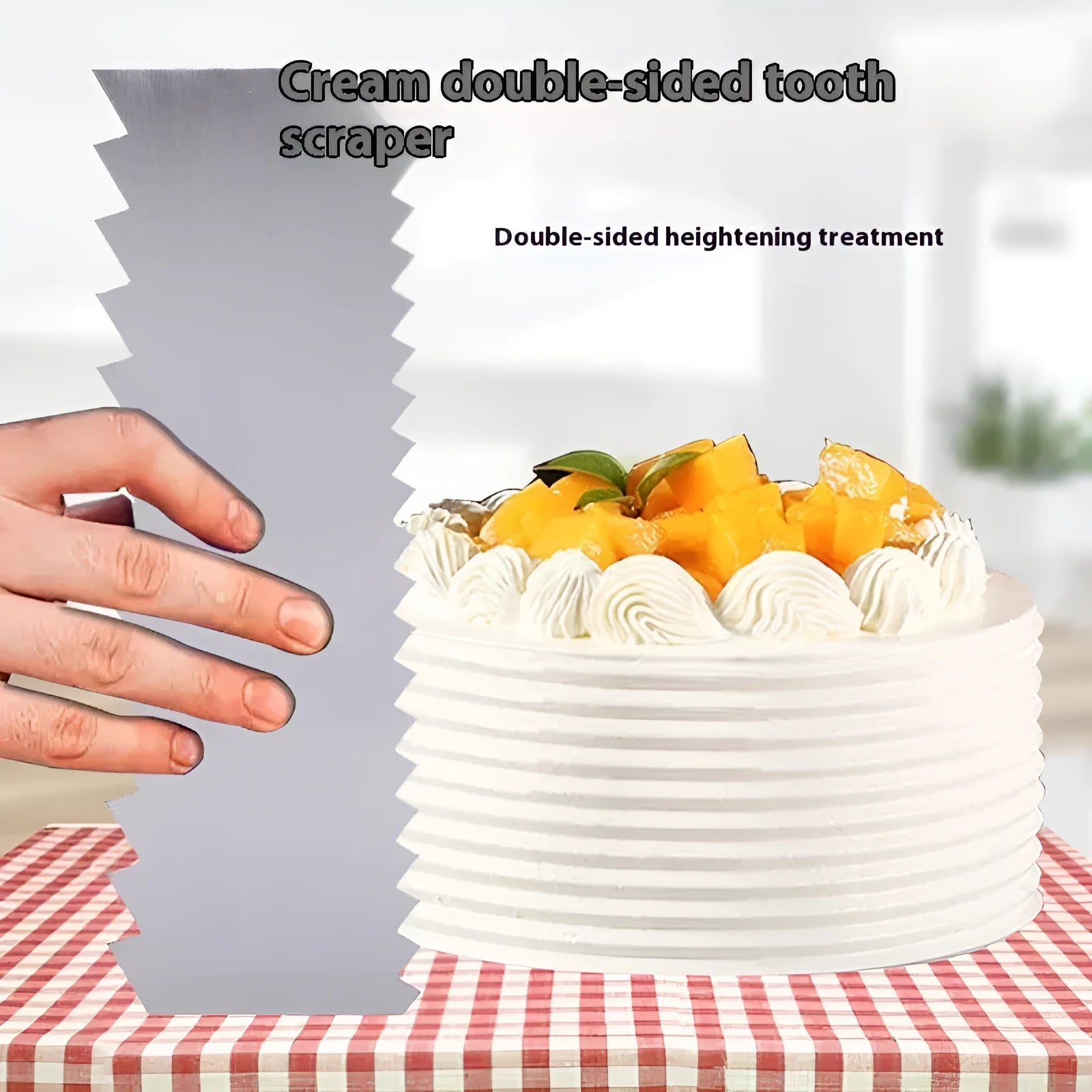 Stainless steel cake scraper with polygon pattern edges for cake decorating