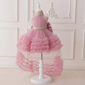 Girls evening dress with mesh pleated pettiskirt in white, black, purple, avocado green, bean pink, purplish red or dark green